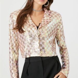 Forever 21 Sequin Checkered Cropped Blazer XS